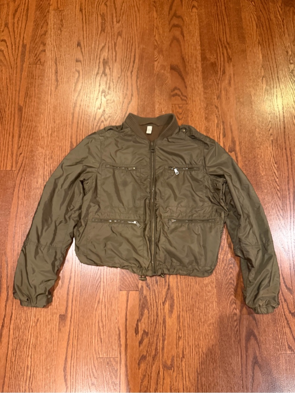 Burberry Olive Green Cropped Bomber Jacket Size S/P